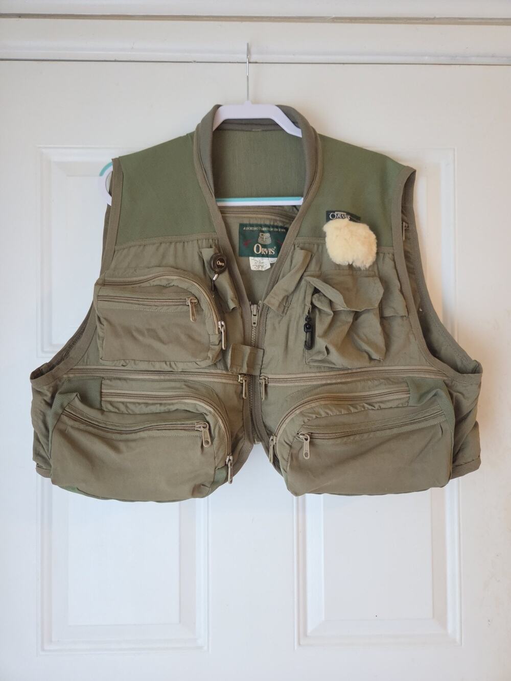 ORVIS Fly Fishing Vest Mens XL Wading Multi Pocket Mesh Zip Utility Green Vtg